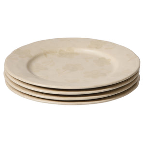 Porto Petals - 4-Piece 10.8 Inch Dinner Plate Set - Hand-Painted Portuguese Stoneware, Lily Cream