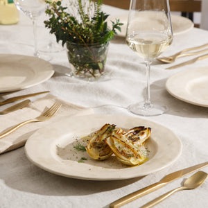Porto Petals - 4-Piece 10.8 Inch Dinner Plate Set - Hand-Painted Portuguese Stoneware, Lily Cream