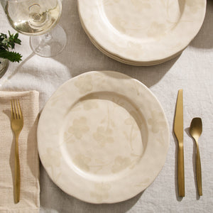 Porto Petals - 4-Piece 10.8 Inch Dinner Plate Set - Hand-Painted Portuguese Stoneware, Lily Cream