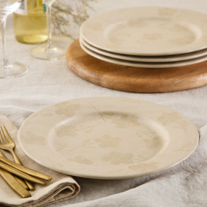 Porto Petals - 4-Piece 10.8 Inch Dinner Plate Set - Hand-Painted Portuguese Stoneware, Lily Cream