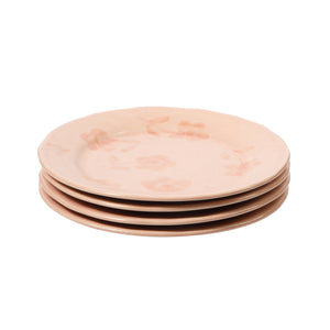 Porto Petals - 4-Piece 8.6 Inch Salad Plate Set - Hand-Painted Portuguese Stoneware - Blush Pink
