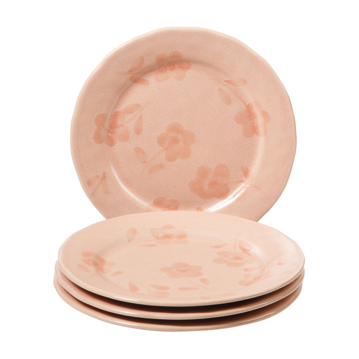 Porto Petals - 4-Piece 8.6 Inch Salad Plate Set - Hand-Painted Portuguese Stoneware - Blush Pink