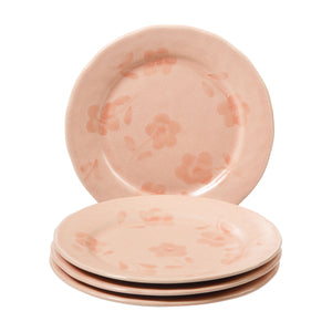 Porto Petals - 4-Piece 8.6 Inch Salad Plate Set - Hand-Painted Portuguese Stoneware - Blush Pink