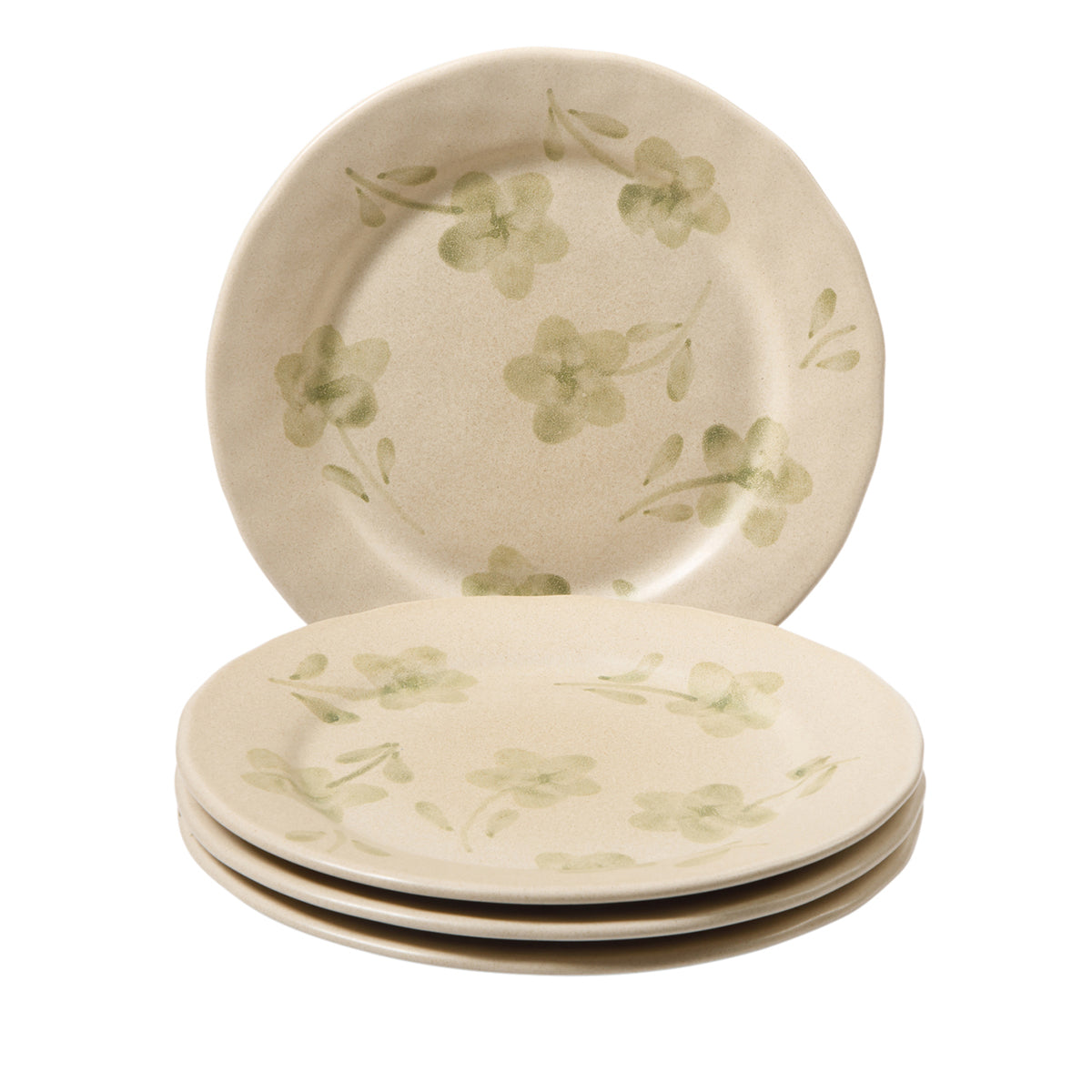Porto Petals - 4-Piece 8.6 Inch Salad Plate Set - Hand-Painted Portuguese Stoneware, Green Orchid