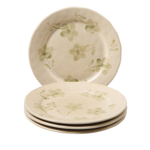 Porto Petals - 4-Piece 8.6 Inch Salad Plate Set - Hand-Painted Portuguese Stoneware, Green Orchid
