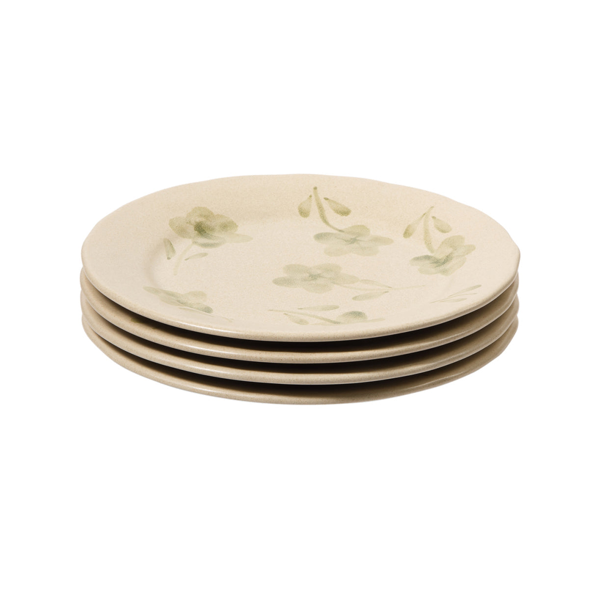 Porto Petals - 4-Piece 8.6 Inch Salad Plate Set - Hand-Painted Portuguese Stoneware, Green Orchid
