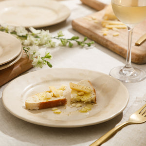 Porto Petals - 4-Piece 8.6 Inch Salad Plate Set - Hand-Painted Portuguese Stoneware, Lily Cream