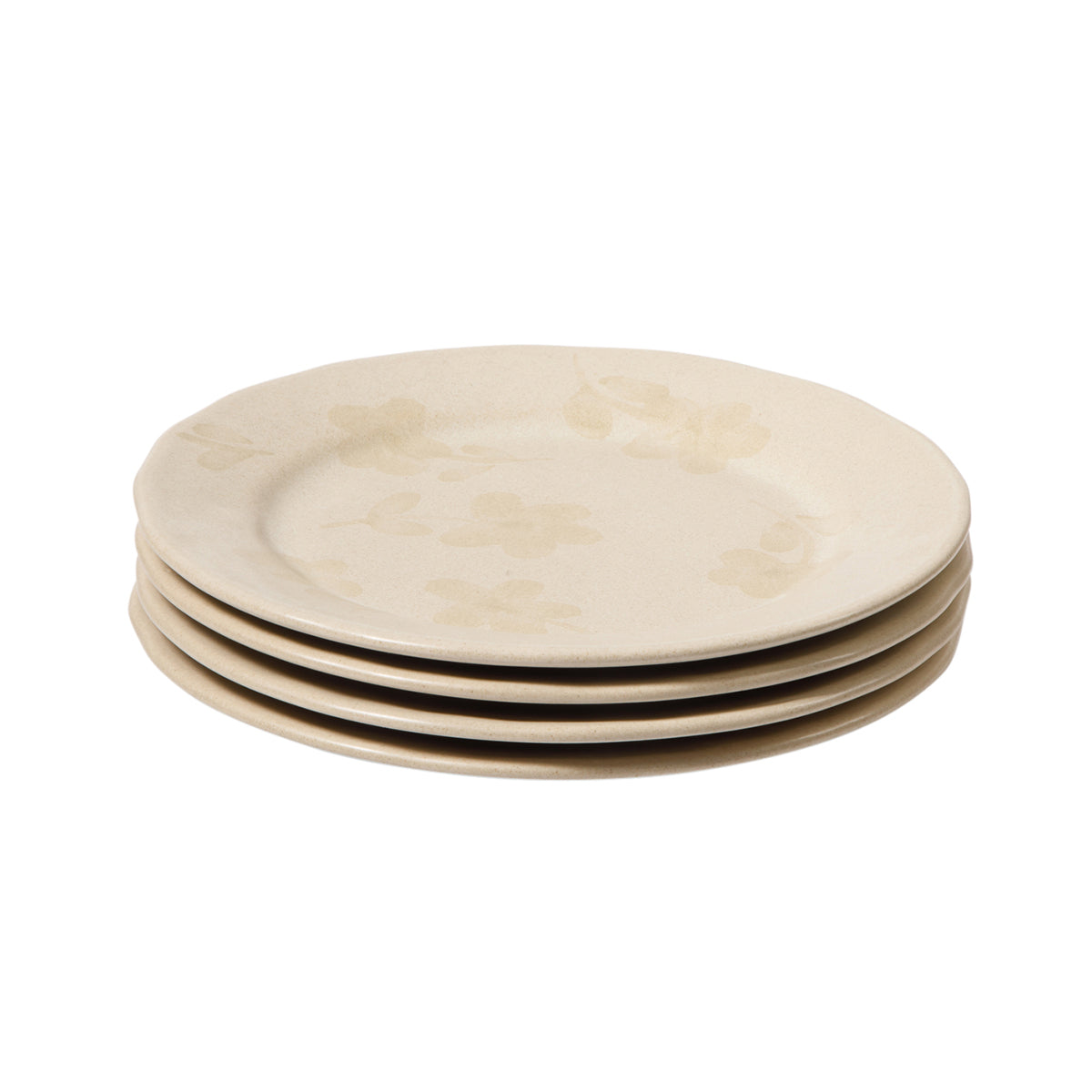 Porto Petals - 4-Piece 8.6 Inch Salad Plate Set - Hand-Painted Portuguese Stoneware, Lily Cream
