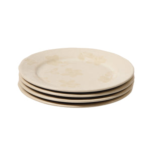 Porto Petals - 4-Piece 8.6 Inch Salad Plate Set - Hand-Painted Portuguese Stoneware - Lily Cream