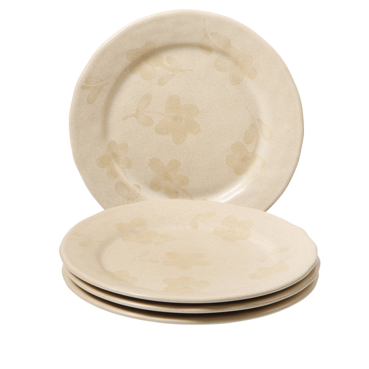 Porto Petals - 4-Piece 8.6 Inch Salad Plate Set - Hand-Painted Portuguese Stoneware, Lily Cream
