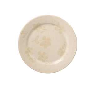 Porto Petals - 4-Piece 8.6 Inch Salad Plate Set - Hand-Painted Portuguese Stoneware, Lily Cream