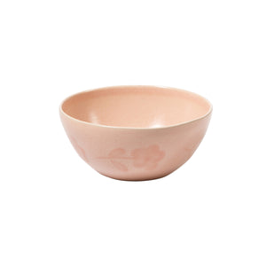 4-Piece 6.4 Inch Cereal Bowl Set - Hand-Painted Portuguese Stoneware - Porto Petals - Blush Pink
