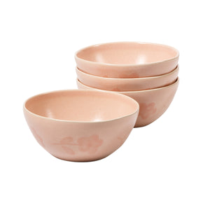 4-Piece 6.4 Inch Cereal Bowl Set - Hand-Painted Portuguese Stoneware - Porto Petals - Blush Pink