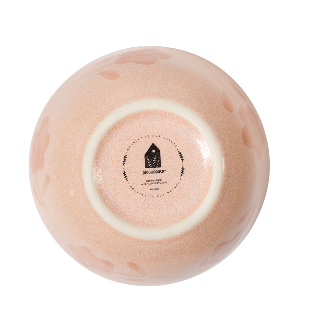 4-Piece 6.4 Inch Cereal Bowl Set - Hand-Painted Portuguese Stoneware - Porto Petals - Blush Pink