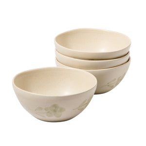 Porto Petals - 4-Piece 6.4 Inch Cereal Bowl Set - Hand-Painted Portuguese Stoneware - Green Orchid