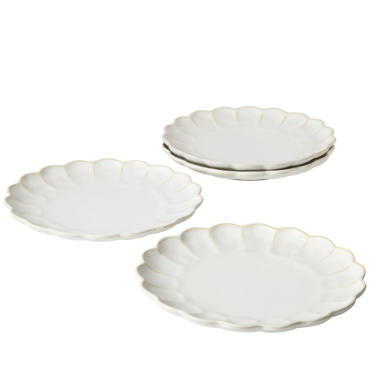 Yuelu Bloom - 4-Piece 10.75 Inch Dinner Plate Set - Scallop-Embossed Stoneware
