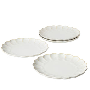 Yuelu Bloom - 4-Piece 10.75 Inch Dinner Plate Set - Scallop-Embossed Stoneware