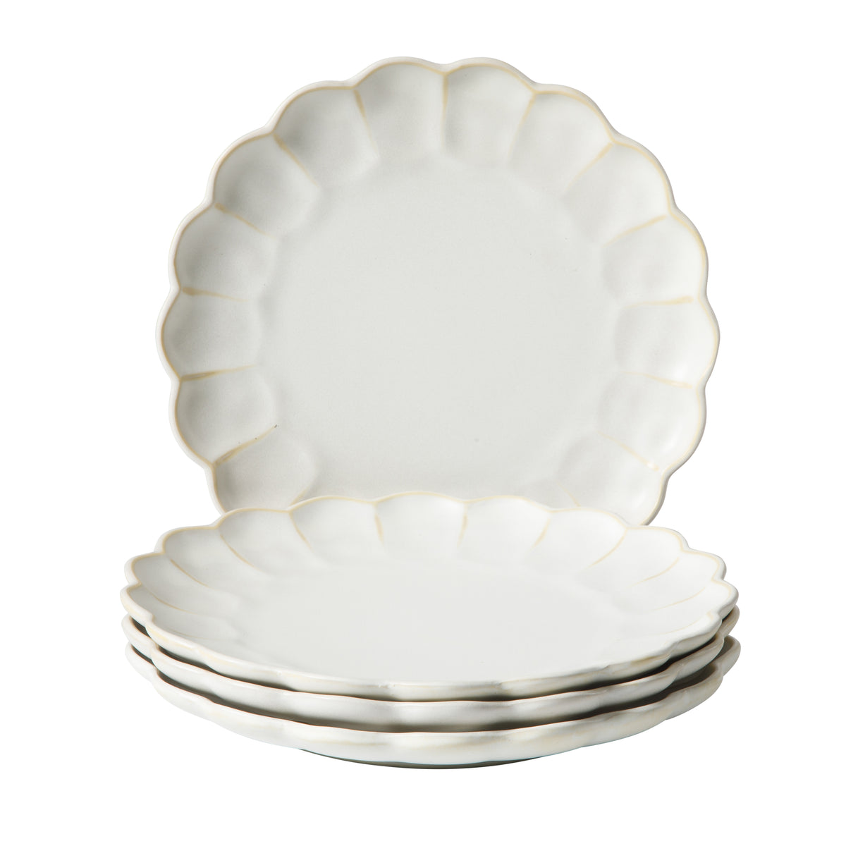 Yuelu Bloom - 4-Piece 10.75 Inch Dinner Plate Set - Scallop-Embossed Stoneware