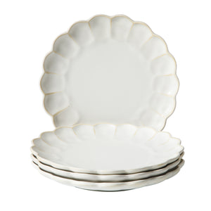 Yuelu Bloom - 4-Piece 10.75 Inch Dinner Plate Set - Scallop-Embossed Stoneware