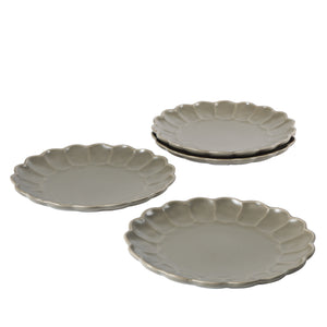 Yuelu Bloom - 4-Piece 10.75 Inch Dinner Plate Set - Scallop-Embossed Stoneware