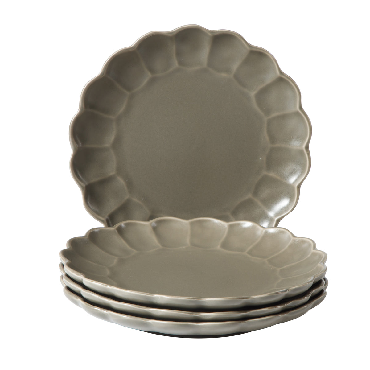 Yuelu Bloom - 4-Piece 10.75 Inch Dinner Plate Set - Scallop-Embossed Stoneware