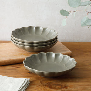 Yuelu Bloom - 4-Piece 9 Inch Dinner Bowl Set - Scallop-Embossed Stoneware