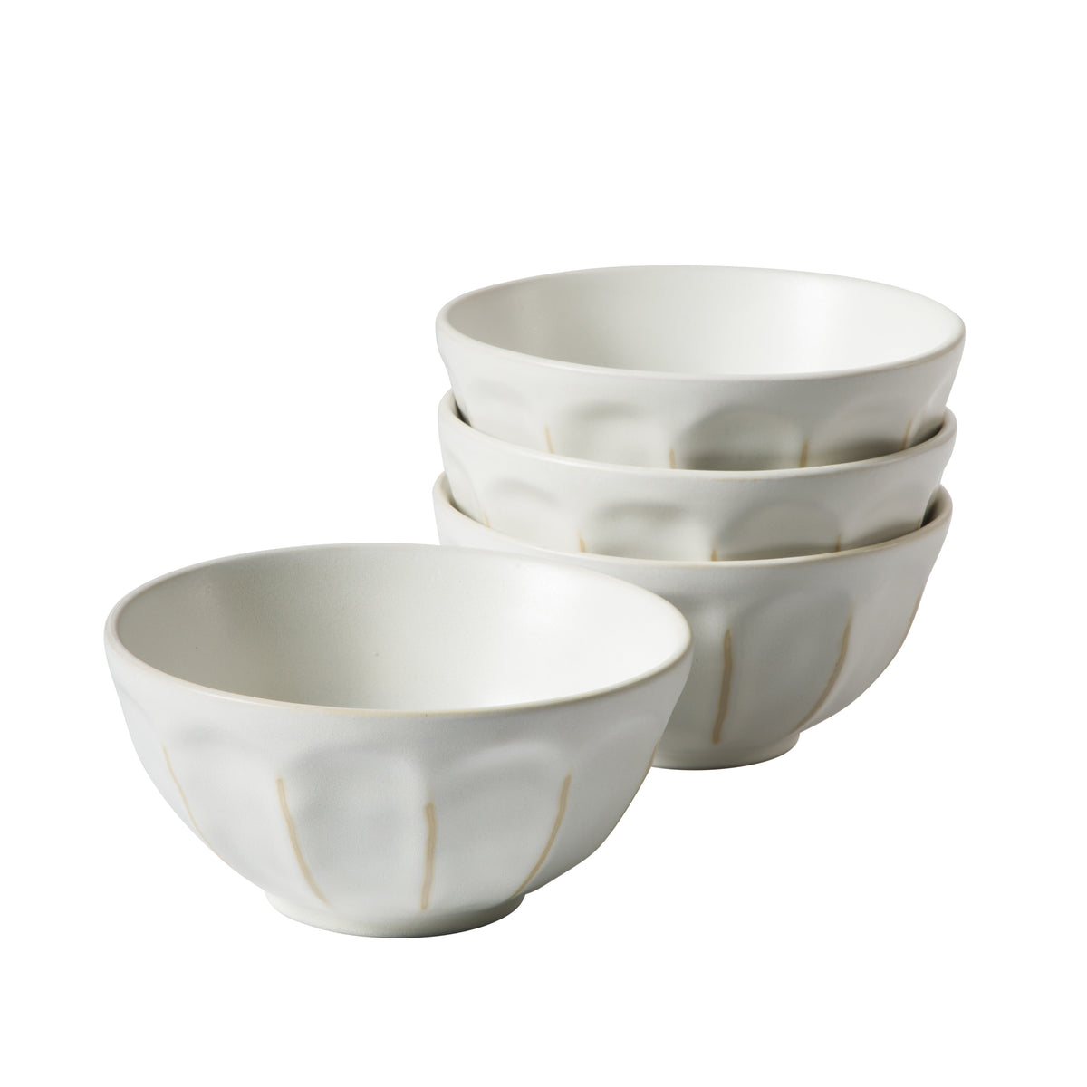 Yuelu Bloom - 4-Piece 6.4 Inch Cereal Bowl Set - Scallop-Embossed Stoneware