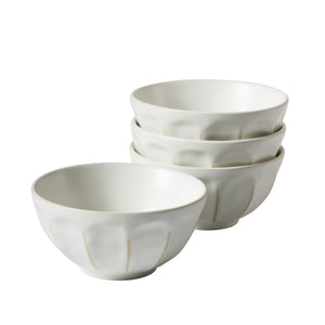 Yuelu Bloom - 4-Piece 6.4 Inch Cereal Bowl Set - Scallop-Embossed Stoneware