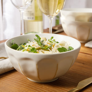Yuelu Bloom - 4-Piece 6.4 Inch Cereal Bowl Set - Scallop-Embossed Stoneware