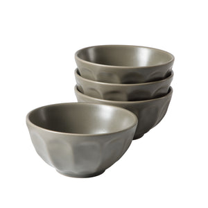 Yuelu Bloom - 4-Piece 6.4 Inch Cereal Bowl Set - Scallop-Embossed Stoneware