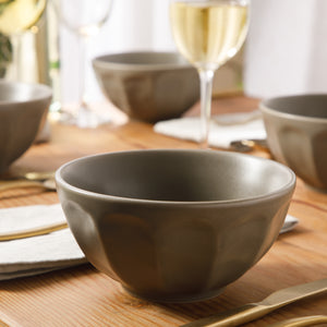 Yuelu Bloom - 4-Piece 6.4 Inch Cereal Bowl Set - Scallop-Embossed Stoneware