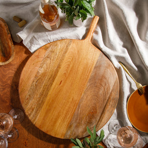 Round Charcuterie Board with Handle - Mango Wood