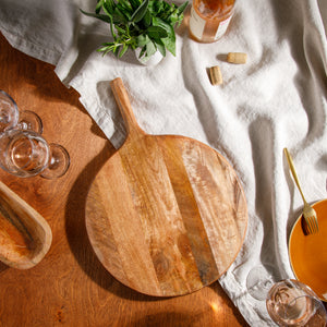 Round Charcuterie Board with Handle - Mango Wood