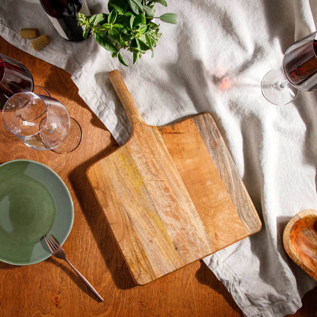Square Charcuterie Board with Handle - Mango Wood