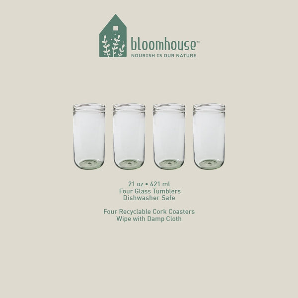 8-Piece 21 oz Glass Tumbler Set with Coasters - Hand-Made Jadeite Colo