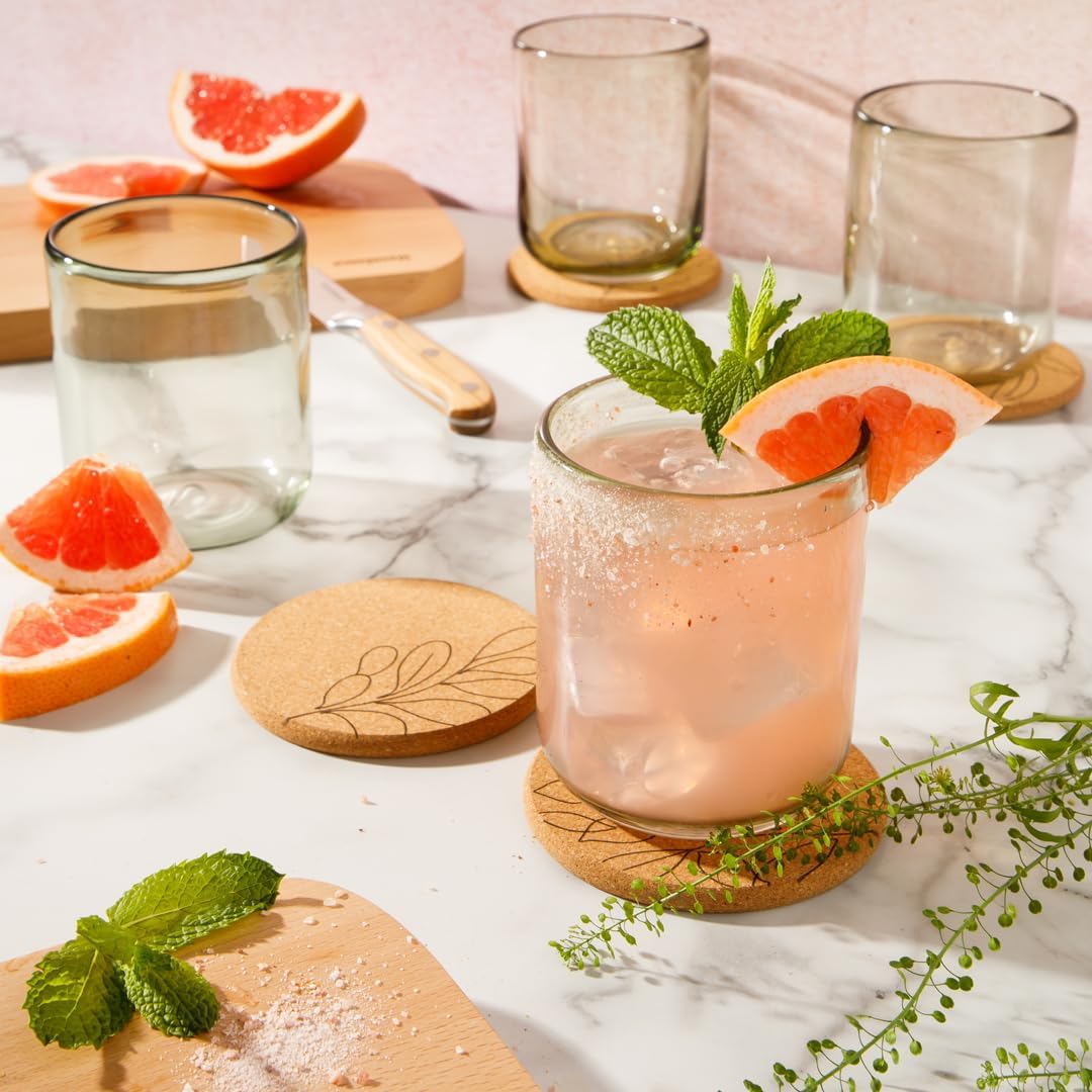 Bloomhouse Sayulita Spring 8 Piece Hand Made 16 oz Jadeite Colored Glass Double Old Fashioned Set w/ Coasters