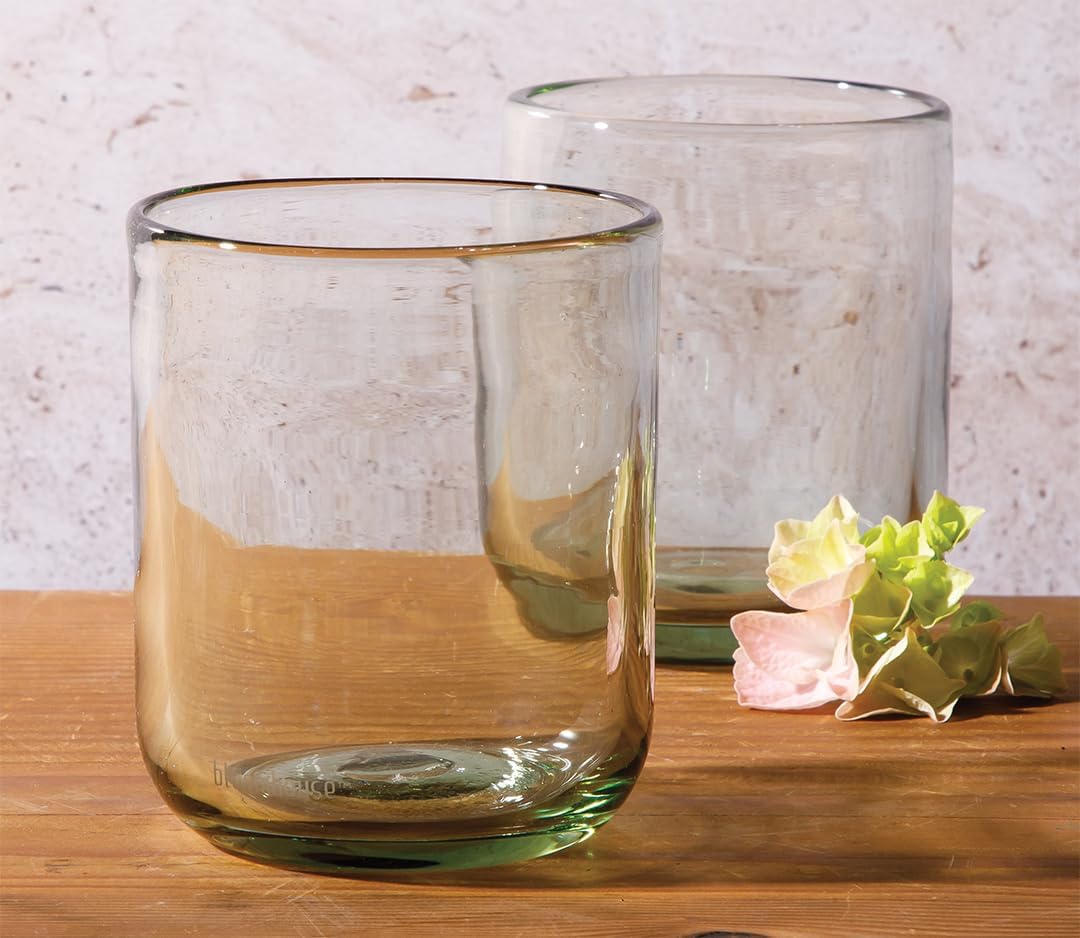 Bloomhouse Sayulita Spring 8 Piece Hand Made 16 oz Jadeite Colored Glass Double Old Fashioned Set w/ Coasters