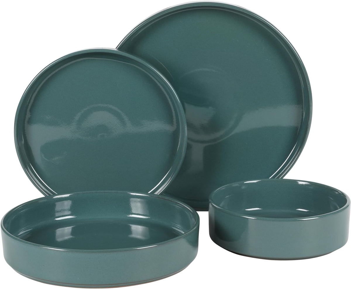 Bloomhouse Santorini Mist 16 Piece Double Bowl Terracotta Reactive Glaze Plates and Bowls Dinnerware Set