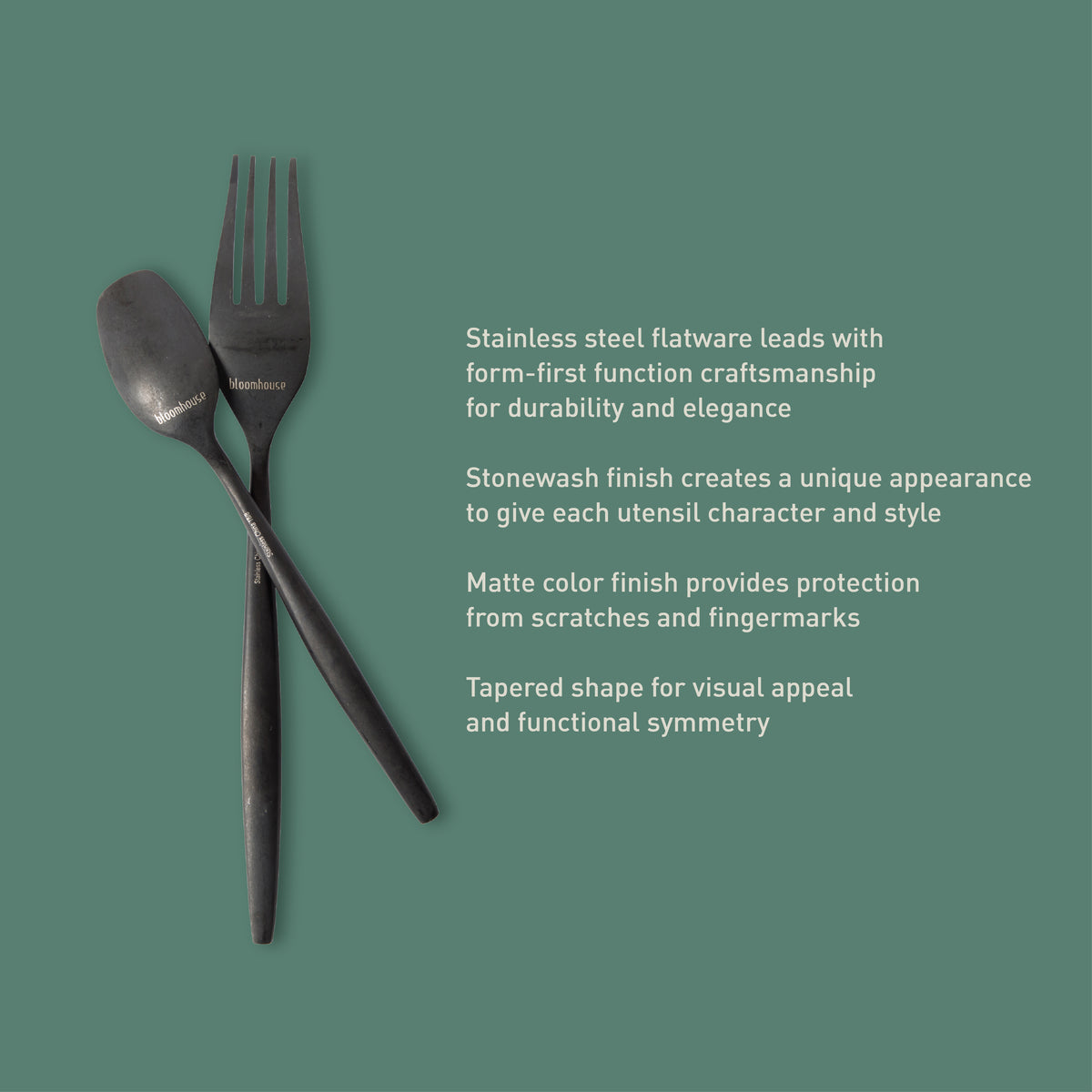 Bloomhouse 20 Piece Stone Washed Flatware 18/10 Stainless Steel Silverware Cutlery Utensil Set With Acacia Wood Caddy