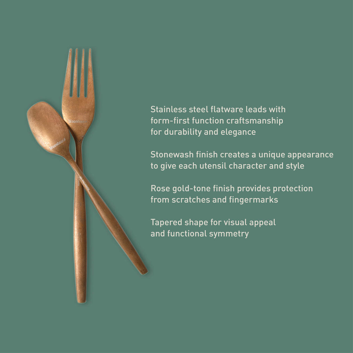 Bloomhouse 20 Piece Stone Washed Flatware 18/10 Stainless Steel Silverware Cutlery Utensil Set With Acacia Wood Caddy