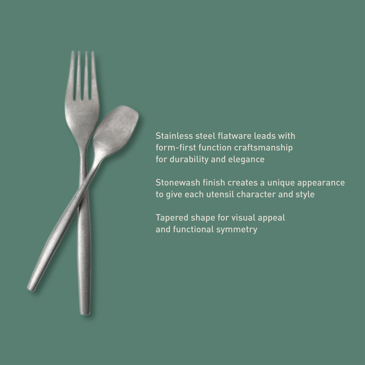 Bloomhouse 20 Piece Stone Washed Flatware 18/10 Stainless Steel Silverware Cutlery Utensil Set With Acacia Wood Caddy