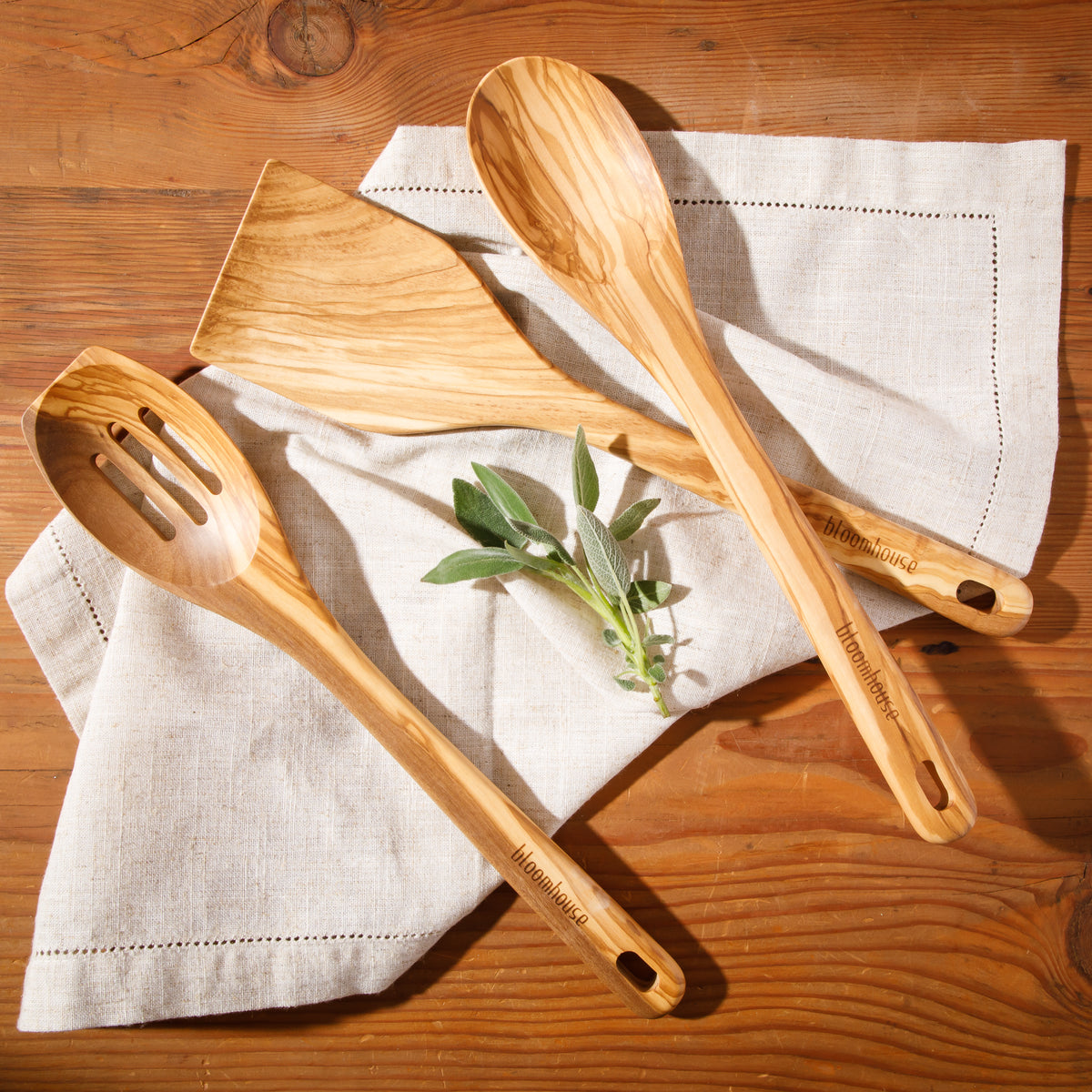 Bloomhouse Italian Olive Wood 3 Piece Extra-Large Kitchen Tool Set