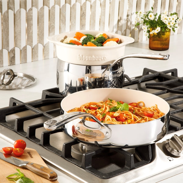 Bloomhouse - Oprah's Favorite Things - 4-Piece Heavy-Gauge Aluminum Pots  and Pans Cookware Set w/Non-Stick Non-Toxic Ceramic Interior and Ceramic