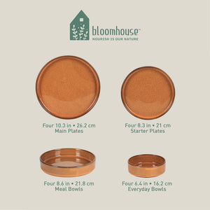 Bloomhouse Santorini Mist 16 Piece Double Bowl Terracotta Reactive Glaze Plates and Bowls Dinnerware Set