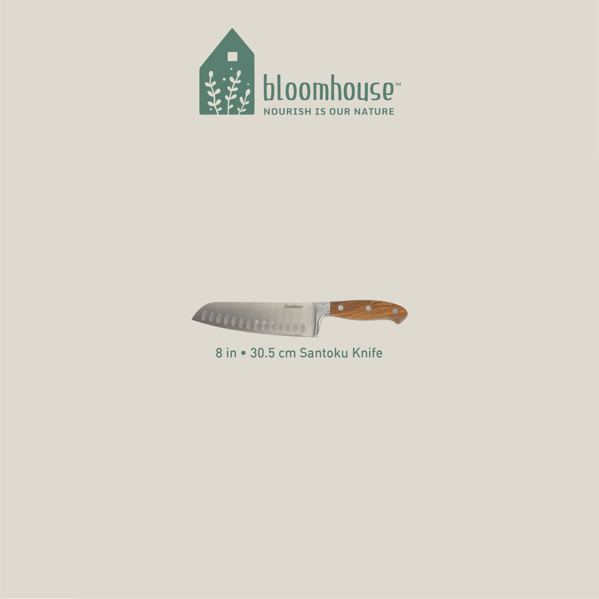 Bloomhouse Italian 7 Inch Santoku Knife made with Olive Wood and German Steel