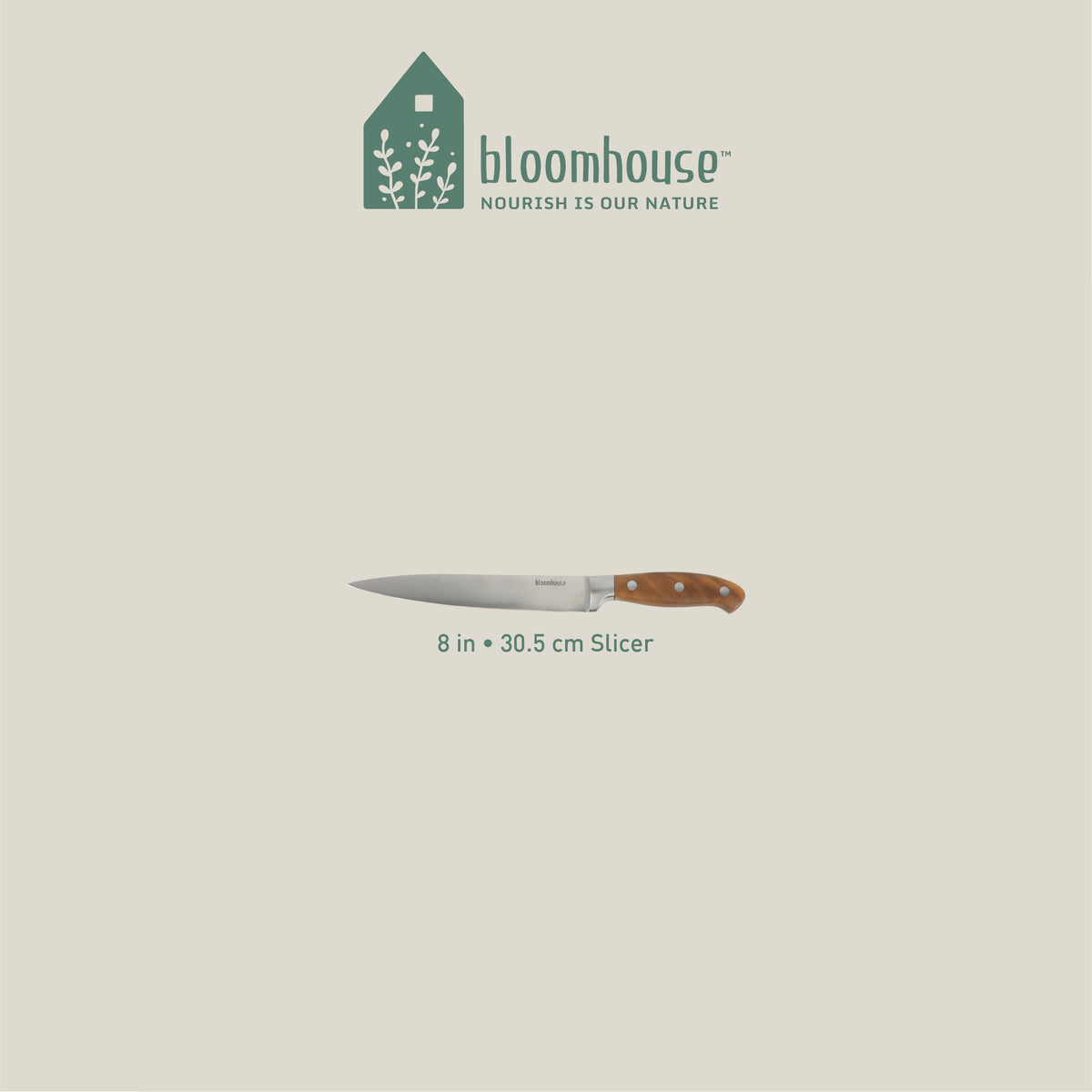 Bloomhouse 8 inch German Steel Slicer Knife w/ Olive Wood Forged Handle