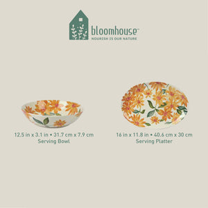 Bloomhouse Sunnyflower 2-Piece Hand-Painted Stoneware Platter and Bowl Serveware Set