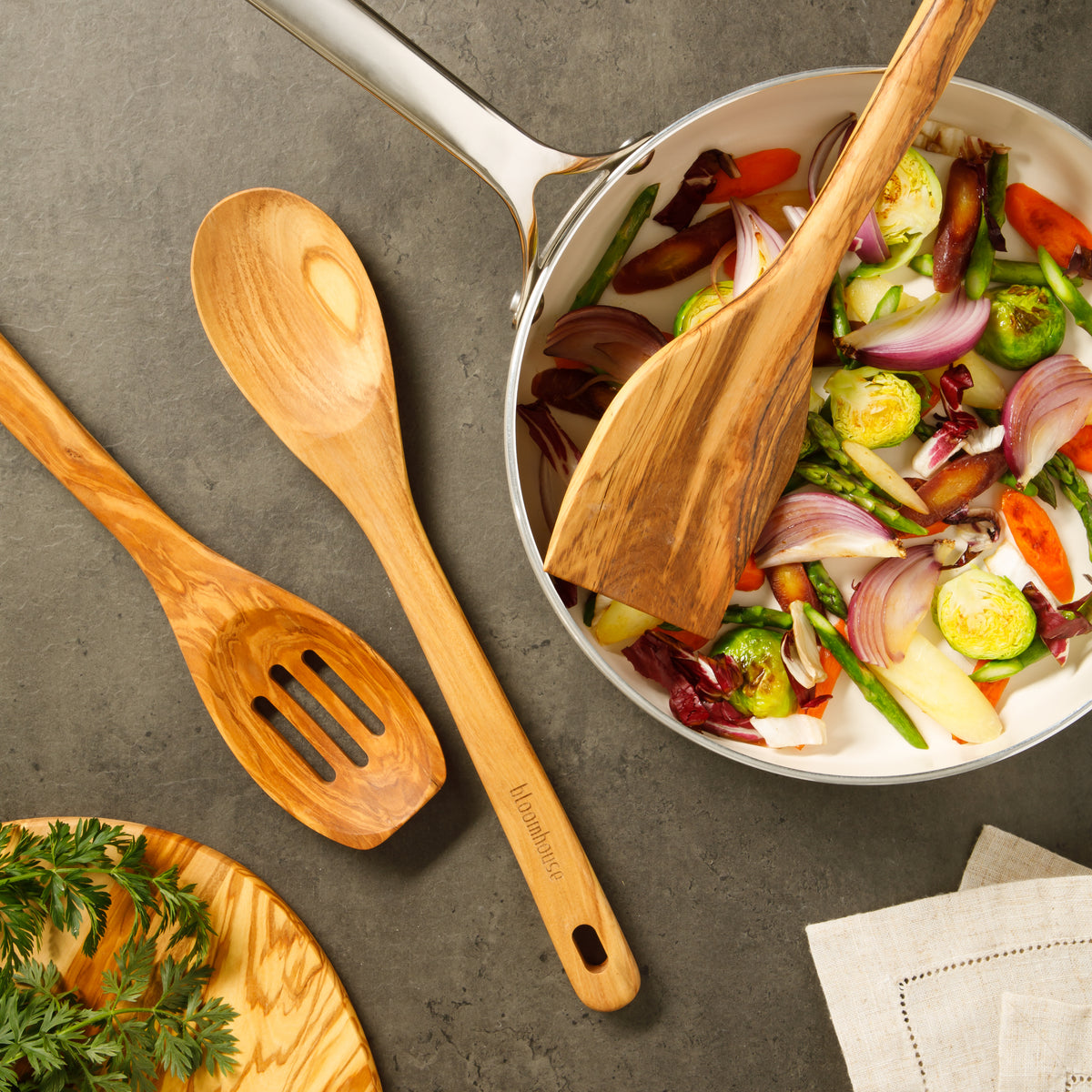 Bloomhouse Italian Olive Wood 3 Piece Extra-Large Kitchen Tool Set