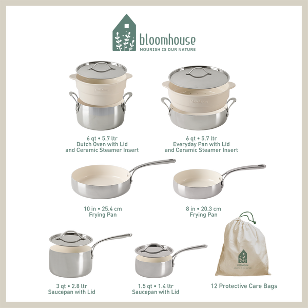 Bloomhouse 12 Piece Tri Ply Stainless Steel Cookware Set bloomhousecollection